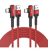 toocki USB C Cable Right Angle, 2-Pack 10ft USB A to USB C Charger Cable | Red, 90 Degree, Braide...