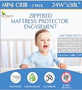 2 Pack Mini Crib Mattress Protector Waterproof Zippered Encasement Cover for Baby