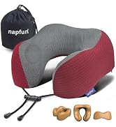 napfun Neck Pillow for Travel, Memory Foam Airplane Pillow, Burgundy | 360° Neck Support, Upgrade...