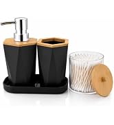 LGURT 4pc Hexagonal Black Bathroom Set, Soap Dispenser with Bamboo Lid | tumbler, matching cotton...