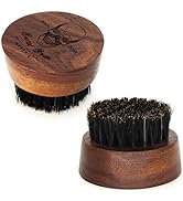 Menesia Boar Bristle Hair Beard Brush for Men, Small and Round Black Walnut Wood Beard Brush, Poc...
