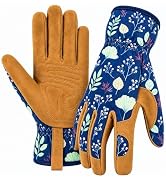 Womens Gardening Weeding Working Gloves, Leather Garden Glove for Women Thorn Proof No Stab for D...