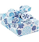 Hallmark 26" Reusable Christmas Gift Wrap (1 Fabric Wrap: Blue Snowflakes on Natural Cotton) for ...