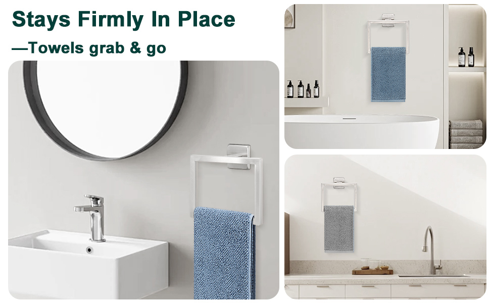 Square SUS304 Stainless Steel Bath Towel Ring for Bathroom Wall Mounte