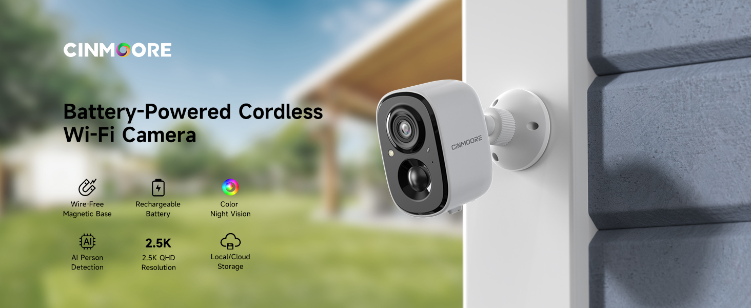 2.5K Security Camera Wireless Outdoor, Battery Powered Indoor Camera, Cameras for Home Security