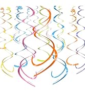 HonuGoGo 42-Piece Hanging Swirl Decorations for Ceiling, Shiny Waterproof Colorful Streamers with...