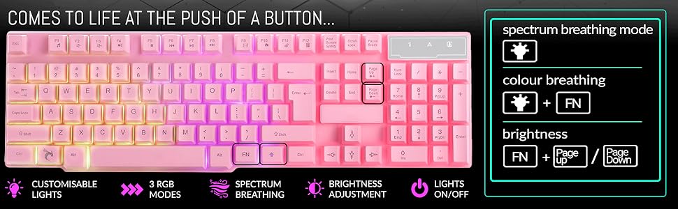 Gaming Keyboard RGB USB Wired Keyboard Designed for PC Gamers, PS4, PS5, Laptop, Xbox, Orzly pink