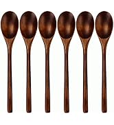 Spoons, Wooden Spoons for Eating, 6 Pieces Japanese Natural Plant Ellipse Wooden Ladle Spoon Set ...