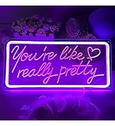 SYLHOME Purple You're Like Really Pretty Led Neon Light Sign USB Gorgeous Girls Bedroom Kids Room...
