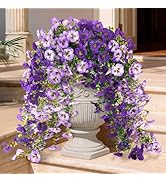 Fake Artificial Flowers for Outdoors, 4 Pcs Faux Hanging Pansy Flowers Spring Summer Decor, UV Re...