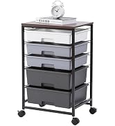 SYKIARIOL Utility Cart with 5 Drawers,Storage Drawer Cart with Wooden Tabletop and Lockable Wheel...