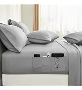 BYSURE 6 Pieces Bed Sheets Set with Pockets on Side(King, Light Grey), Sweat-Wicking Breathable S...