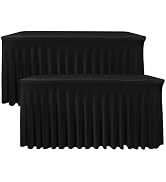 Nasitos Black Table Skirt for 6 Foot Rectangle Tables, 2 Pack - 72 x 30 Inch - Stretch Spandex Fi...