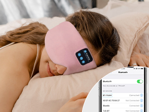 pink headphones sleep mask with bluetooth