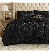 BEDELITE Satin Comforter Set Queen Size, 7 Pieces Luxury Pintuck Bed in A Bag with Comforter, Fla...