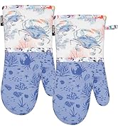 Alselo Oven Mitts, Heat Resistant with Soft Quilted Cotton Lining Set of 2, Fashion Crab Design w...