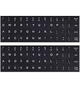 2PCS Universal English Keyboard Stickers, Computer Keyboard Sticker White Font on Black Backgroun...