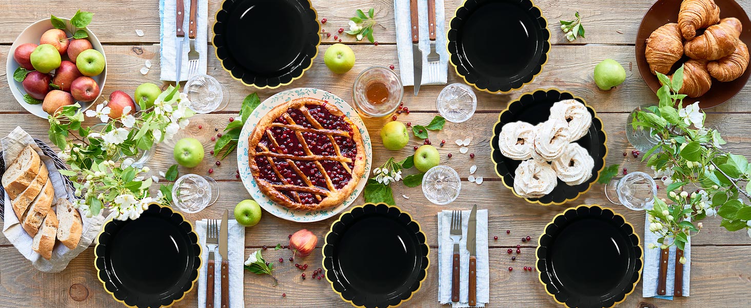 black and gold foil scalloped paper plates disposable dinner plates dessert wedding birthday plates