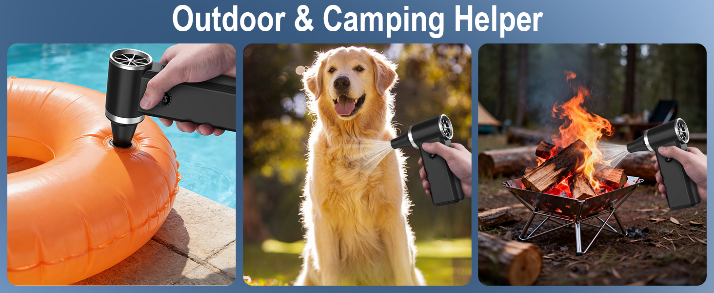 camping; fireplace blower; refillable air duster; battery terminal cleaner