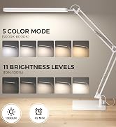 SKYLEO LED Desk Lamp with Slim Base - Adjustable Swing Arm Desk Light, Dimmable, Timer, Eye Prote...