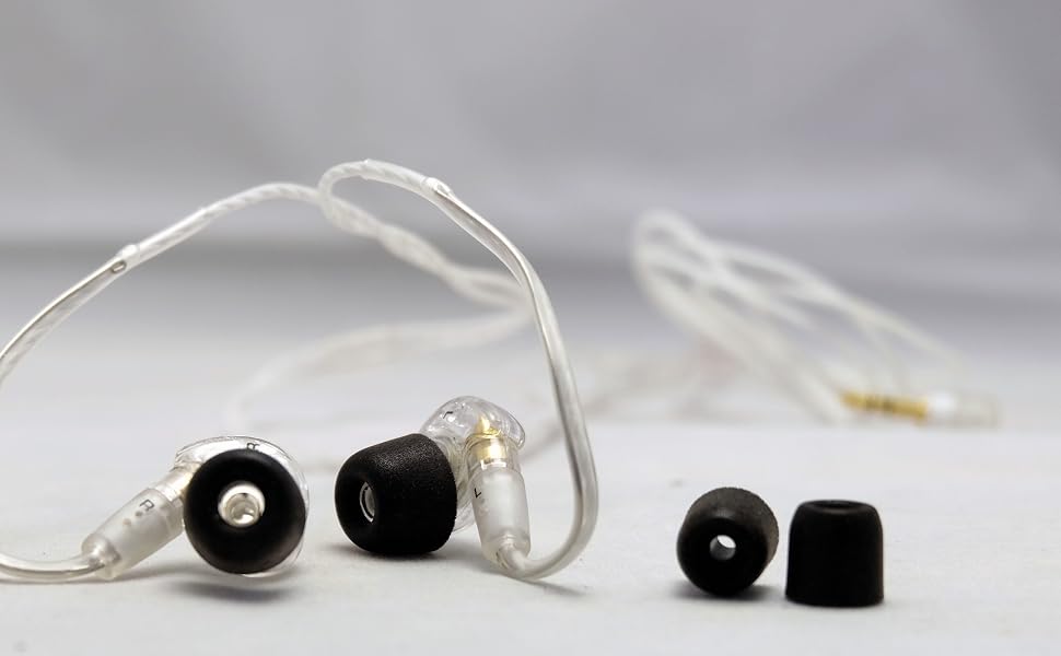 Close up of replacement ear tips on earbuds