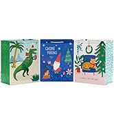 Hallmark 13" Large Funny Christmas Gift Bags (3 Bags: Gnome Peeking, Jungle Cat, Santa on T-Rex D...