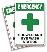 Emergency, Shower and Eyewash Station Signs Stickers – 2 Pack 7x10 Inch – Premium Self-Adhesive V...
