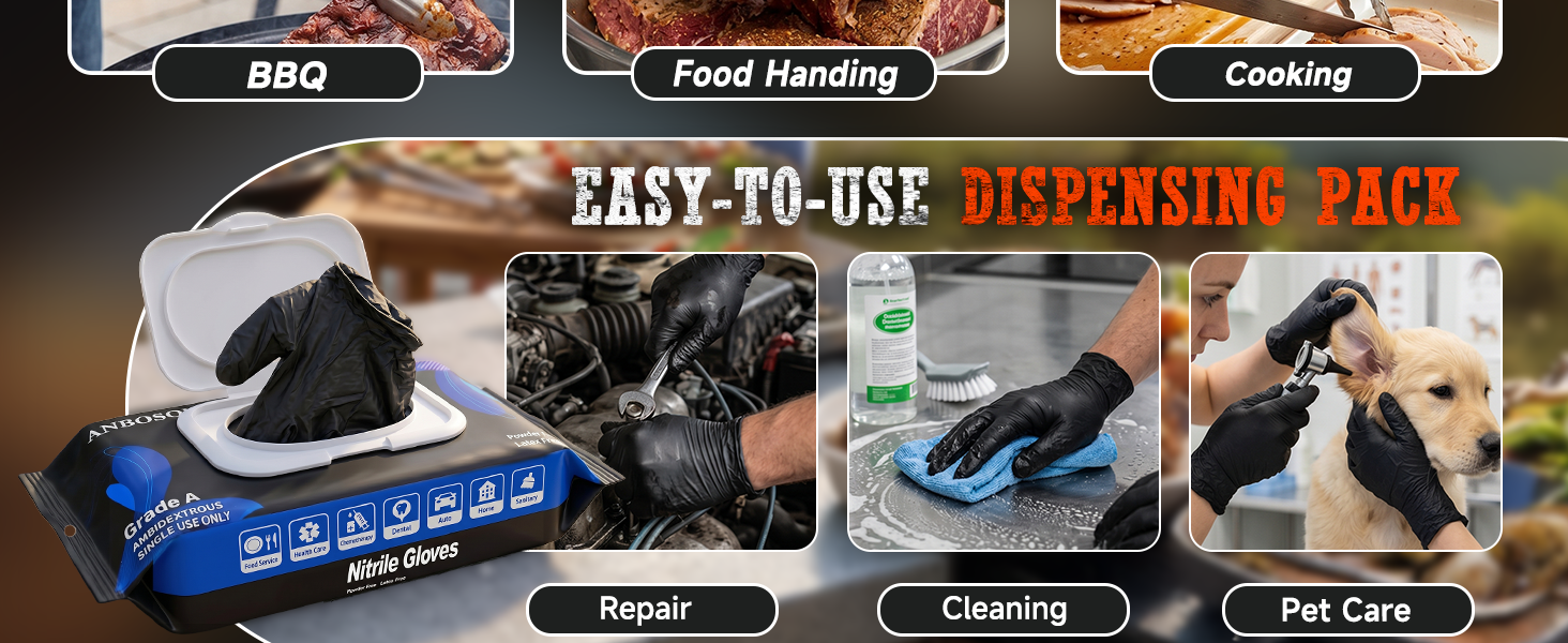 Beyond BBQ: nitrile gloves suit food prep, frying, oven use, cleaning, gardening, painting,pet care