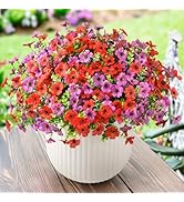 Artificial Faux Plants Flowers Outdoor Spring Summer Decoration, 12 Bundles Fake Silk Colorful Da...