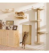 FUKUMARU Cat Wall Shelves, 4 in 1 Stable Wooden Wall-Mounted Furniture Set, Climbing Tree with Ha...