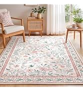 SHACOS Pink Floral Area Rugs 5x7 Nursery Rug, Machine Washable Boho Rugs for Bedroom, Non Slip So...
