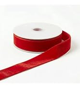 IDONGCAI Red Flocked Velvet Ribbon 1 Inch x 10 Yards for Crafts | Soft plush texture, vibrant cla...