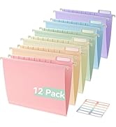 SortRax Plastic Hanging File Folders Letter Size, 12 Pack Pastel Hanging Folders, with Insertable...