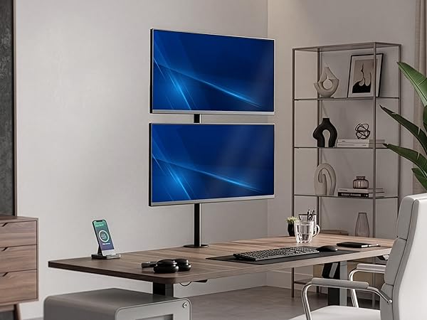 dual monitor mount stacked vertical ultrawide desk mount adjustable VESA clamp stand cable mgmt