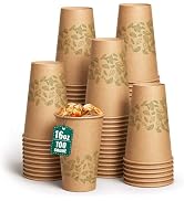 Biotakeware 16 oz 100 Count Compostable Paper Cups, BPI Certified Plant-Based Biodegradable Dispo...