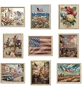 Whaline 9 Pcs Patriotic Wall Art Prints Paper Posters American Flag Floral Oil Painting Pictures ...