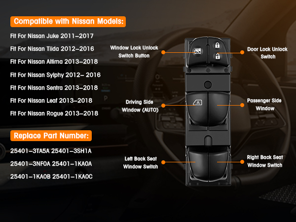 Driver Side Master Power Window Switch Compatible with Nissan