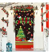 Merry Christmas Party Door Cover Decoration Christmas Door Banner Sign Winter Red and Green Xmas ...