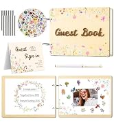 TICIAGA Wood Wedding Guest Book - 171Pcs Wooden 3D Watercolor Floral Visitor Book with 65 Blank T...
