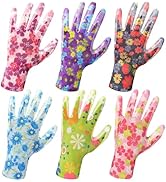 Nimalpal 6 Pairs Gardening Gloves for Women - Breathable Rubber Coated Garden Gloves, Multi-purpo...