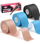 3 Rolls Kinesiology Tape, Athletic Tape Elastic Waterproof Sports Tape 2 Inch x 16 Feet Uncut Bod...