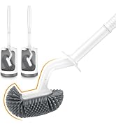 Toilet Bowl Brush Holder Set: Deep Cleaning Silicone Toilet Scrubber Under Rim Curved Bristle Com...