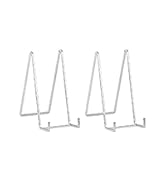 Four identical clear acrylic or plastic display stands with triangular support design, arranged in a row.