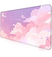 Cute Anime Cloud Desk Mat, Beautiful Pink Stitching Edge Non Slip Rubber Mouse Pad, Suitable for ...