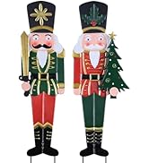 YEAHOME Outdoor Christmas Decorations, Set of 2 Metal Nutcracker Decorative Garden Stakes for Chr...