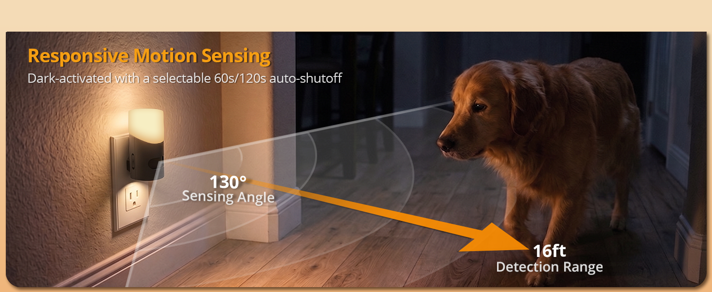 Responsive Motion Sensing Dark-activated with a selectable 60s/120s auto-shutoff
