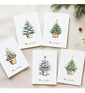 EACYART 25 Christmas Cards, 5 Assorted Gold Foil Merry Christmas Tree Card with Envelopes, Bulk G...