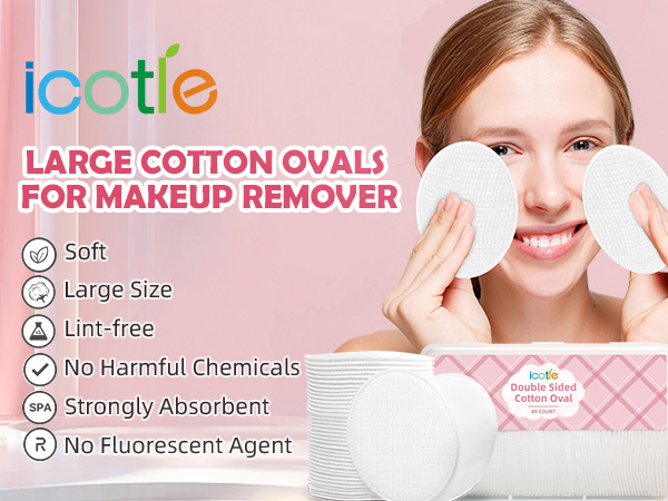 icotle Large Cotton Ovals for Makeup Remover