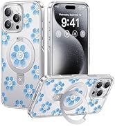 CASEKOO Blue Flowers for iPhone 16 Pro Max Case with Magnetic Ring Stand [Compatible with MagSafe...
