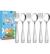 DRKIO Stainless Steel Toddler Utensils Set - 6 Pieces Kids Silverware Set Children Safe Food Grad...